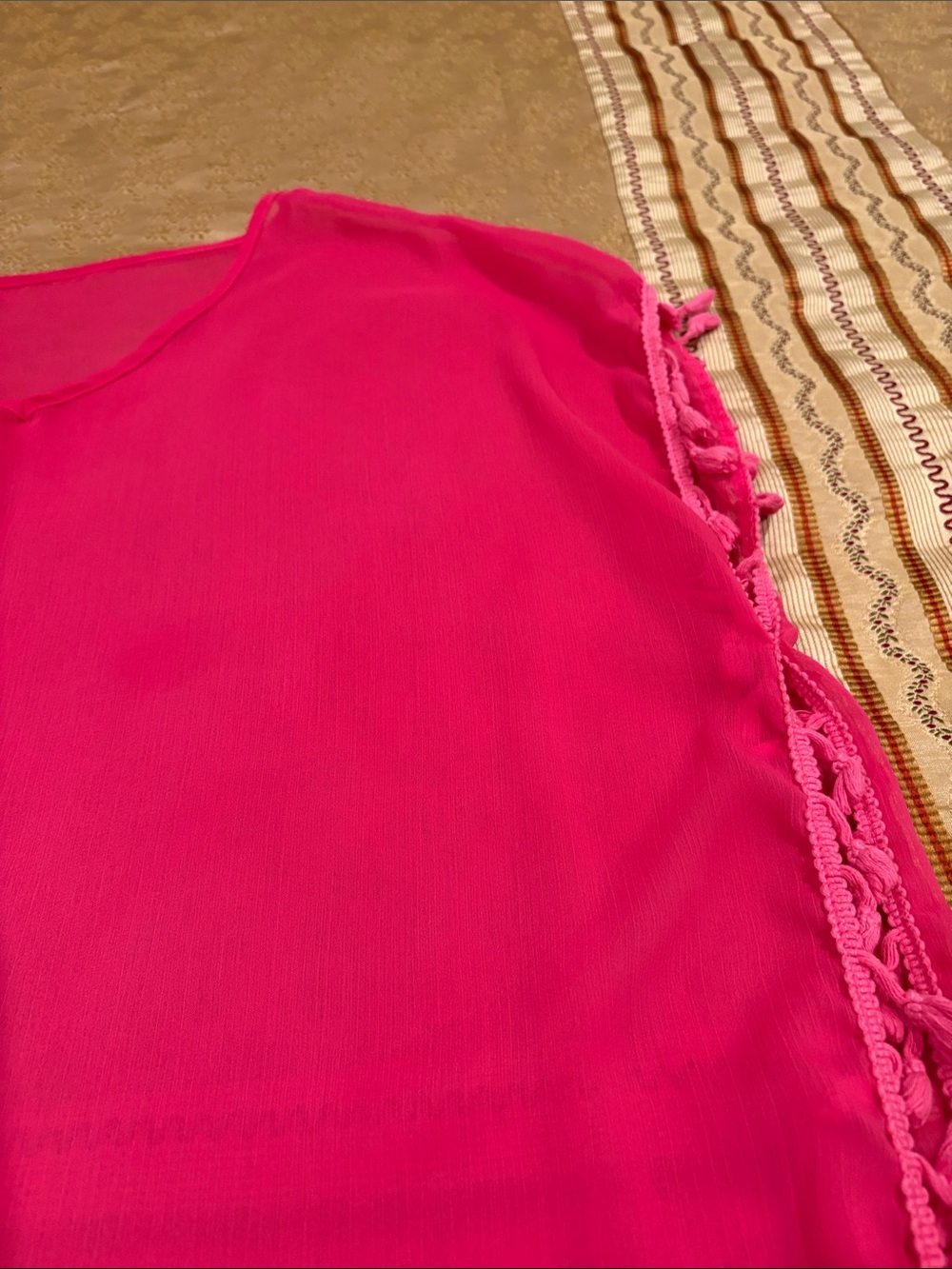 Bright Hot Pink Tassel Beach Cover-Up, One Size - Picture 3 of 5